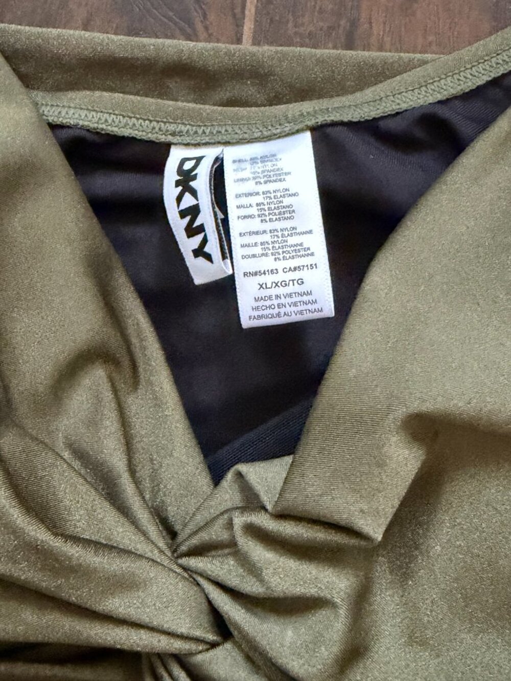 DKNY Olive Green Twist Front Ruched One-Piece Swimsuit XL - Picture 4 of 4